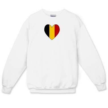 Picture of long sleeved crew neck sweatshirt with a heart shpaed Flag of Belgium from Flagnation or Flags of Nations at printfection.com