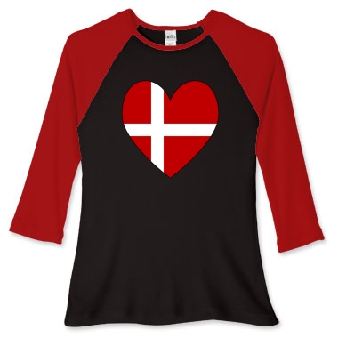 Picture of baseball jersey with heart shaped flag of Denmark.