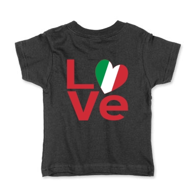 Picture of black toddler tee with Italian LOVE design on the back from print.flagnation.com