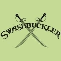 A pirate design with a difference: crossed sword with the fancy text "Swashbuckler". For would be pirate boys and girls, not just on "talk like a Pirate Day".