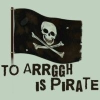 To Arrggh is Pirate! Cool Jolly Roger blowing in the stiff breeze, a proper pirate talk design for budding buccaneers.