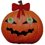 This is a really creepy Jack O'Lantern to wear as a Halloween costume. Eyes bug out of a carved pumpkin with a demonic grin, and of course it's all topped off with a nice red bow. You'll be the hit of the Halloween party with this one.