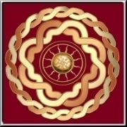 Two Celtic ornamental circles in shades of gold, with a gold metal sun ornament in the center. A stylish and unusual design that will appeal to men and women.