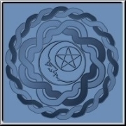 Two Celtic ornamental circles with a half moon and pentacle in the center. A very stylish design that should appeal to men and women alike!