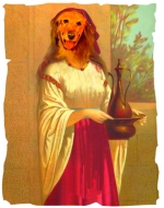 A lovely Irish dog "maiden" offers a refreshing bowl of water for the thirsty traveler. Great shirt for those who love dogs, especially dogs with long shiny red hair and pink tongues.
