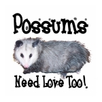 Possums Need Love Too design by Deleas Kilgore for all the opossum lovers out there. Available on a large variety of apparel, t-shirts and gift items.