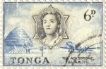 This stamp from Tonga was issued in 1953. The design has a lightly distressed appearance as though you've had it for years.