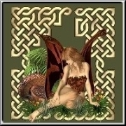 A beautiful fairy sitting in the grass, with some mushrooms and flowers surrounding her. A golden Celtic Knot Ornament sets it all off. A perfect design for lovers of myth and legendary creatures!