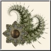 Fractal elements that look a bit like fernleaves, with a rustic flower shaped rosette. An unusual design perfect if you like floral designs as well as futuristic shapes!