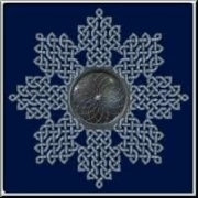 A floral design with a difference: the centerpiece is a metallic, grungy orb with petals designed in blue patterened celtic knotwork. A truly unique design, that will appeal to lovers of Celtic art as well as flower people!