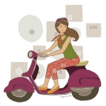 Tees, jerseys, and tank tops printed with an original illustration called “Scooter Sister”: a girly girl on an Italian scooter. How cool is that?