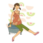 Tees, jerseys, and tank tops printed with an original illustration called “Lazy Daisy”: a girly girl sitting pretty and wearing fruity summer colors.