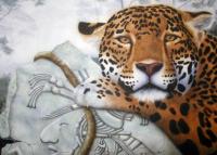The Jaguar was a revered figure in many Central and South American cultures. Wildlife artist Kathie Miller has captured this big cat among the ruins of an ancient temple using the airbrush.