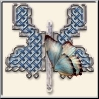 This unique blue steel and chrome metal Celtic butterfly design has a "real" colorful butterly sitting on it. A design for lovers of unusual Celtic art, and for animal and butterfly lovers!