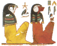 Two sons of Horus, Duamutef and Hapy. This is only a small piece a much larger mural in Nefertari's tomb.