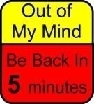 Out of my mind. Be back in 5 minutes. A bright yellow and red caution sign stating the state of your mind. A funny t-shirt lets others know that you occasionally step out for a couple of minutes. Not to worry, you'll be right back.