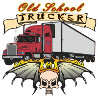 Old School Trucker with skull, batwings, and flames! Great t-shirts and gifts for any truck driver! Your trucking man will love these gifts!