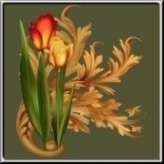 Two luscious tulips in red and gold, and a baroque ornamental florish make this a stylish and elegant floral design. The perfect gift for flower lovers, gardeners and nature geeks!