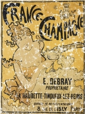 This vintage advertisement poster for French Champagne is from 1899. The design has a lightly distressed look as though you've had it for years.