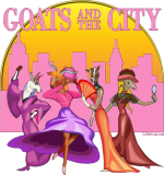 Goat t-shirts and goat lovers gifts for the Sex and the City fans- Goats and the City- Yes, these lovely ladies are cruising Manhattan in their night wear and fancy shoes. With the New York moon and pink skyline behind them- No it isn't Carrie, Miranda, S