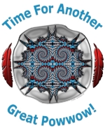 Beautiful shadowbox silver design, featuring turquoise, coral and silver, with two red feathers to balance out the design, and text "Time for Another Great Powwow!" completes a design that is sure to get noticed. Makes a great gift for any powwow lover!