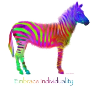 Beautiful psychedelic stripes and a frisky look in his eye, this Zebra follows no rules! Zebras cannot be tamed or trained, and are truly wild. Let this rainbow wild one help proclaim your right to be uniquely "YOU"! T-shirts and other great gifts!