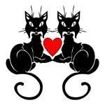 Black cat gifts, apparel and tee's has two cats and a red heart in the center. Perfect for cat lovers and Halloween! Visit cat gift ideas travel mugs, watches and jewelry at:
<a href="http://www.bonfiredesigns.com/cat-gifts.htm">Bonfire Cats
