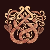 Adapted from a traditional Celtic ornament: Two snakelike creatures entwined in a Celtic knot, textured in cream and rust. This looks good on t-shirts, as well as on mousepads and other gifts!