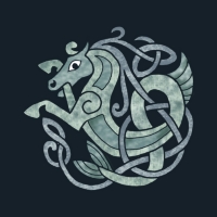 Another Celtic design adapted from traditional Celtic art: A seahorselike creature, entangled in the traditional Celtic knotwork design, textured in shades of sea-green. Looks great on t-shirts, as well as on mousepads, totebags and all other items!