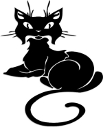 Black Cat trick or treat bags, adult tee's and kids apparel including Halloween gift ideas. Browse our store for more gifts at: <a href="http://www.bonfiredesigns.com/halloween.htm"> Halloween Gifts and Decorations