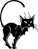 Black cat and gifts for cat lovers features cute black cat with his tail way up and a cat loving face full of attitude! Browse cat wathes, travel mugs and gifts at: <a href="http://www.bonfiredesigns.com/cat-gifts.htm">Bonfire Designs Cat Gifts and More!