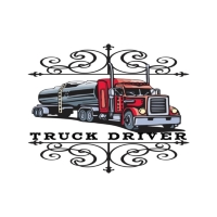 A nice semi truck with upper and lower scroll design with Truck Driver Text printed on high quality t-shirts and gifts for Truckers!