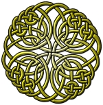 An intricate knot intertwine to form a circle.