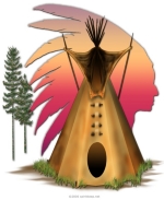 The Tipi Chief Design is a popular one, and features a tipi and the silhouette of the sunset in the shape of a chief's headdress. See t-shirts and sweatshirts in many colors for men, women, boys and girls, and also housewares. A great gift idea, too!