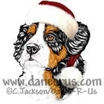 Bernese Mountain Dog puppy wearing a Santa Claus Hat is ready to celebrate Christmas. Brighten your Holiday Season with this adorable pup.