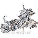 Afghan Hound Carousel design Two in a Series of Two - Jumping Afghan Hound. Flowing coat in shades of blues, tans and creams in a jumping stance with carousel pole.