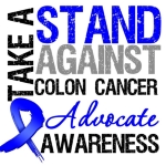 Take a Stand Against Colon Cancer t-shirts, tees and apparel with cool distressed design and grunge blue ribbon to take a stand and advocate awareness for Colon Cancer.