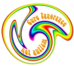 Ignorance of autism and autistic people is an epidemic. We desperately need a cure...for ignorance! "Cure ignorance, not autism" in groovy orange letters, with a swirling "brain" rainbow .