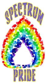 Spectrum Pride in starry purple text with a rainbow flame. Autistic pride design from autistart.com.