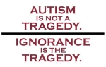 A very simple text only design. Autism is a disability; being an autistic person in a world "designed" for the non-autistic can be difficult...but autism is not a tragedy. Ignorance is the tragedy. Bigotry is the tragedy.