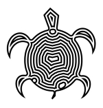 A hypnotic maze of the amazing sea turtle. A black and white sea turtle in a labyrinth / "maze" outline pattern design.