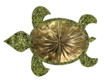 A sea turtle with a grass patterned body and a seed pod shell. Growing things arranged in a turtle shape. A springtime turtle design.