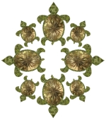 Sea turtles with grass patterned bodies and seed pod shells, arranged in a pattern. Natural elements in a sea turtle pattern.