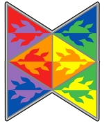 Sea turtles in triangles in an alternating rainbow of colors. A simple and colorful sea turtle design.