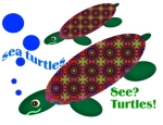 Sea turtles. See? Turtles! Sea turtles...a fun underwater cartoonish design of sea turtles. A fun turtle design for kids or adults. Buy fun turtle shirts here.