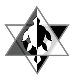 Black, white, and gray turtle in a six-pointed star.