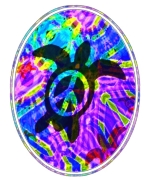 Sea turtles and peace symbols together. A swimming peace pattern sea turtle on a bright abstract background of blues and purples.