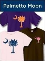 The famous palmetto moon is the symbol of South Carolina. We offer the palmetto and crescent moon in a wide selection of single and two tone colors. Choose your favorite color palmetto t-shirt or apparel item to match your high school, college or pro team