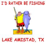 Cute fisherman and big ole' fish design boasts the big lunkers caught here on Lake Amistad.