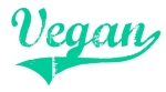 "Vegan" in green/blue uniform style lettering. Simple text design. Playing for the vegan team.